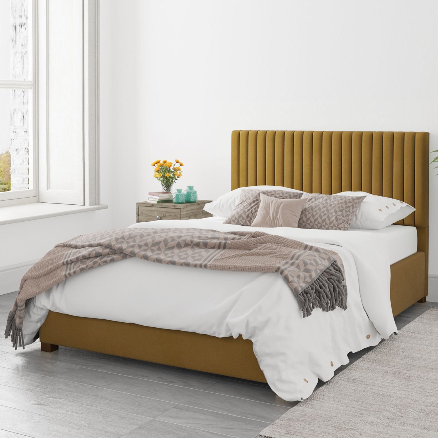 Read more about Mustard velvet double ottoman bed piccadilly aspire